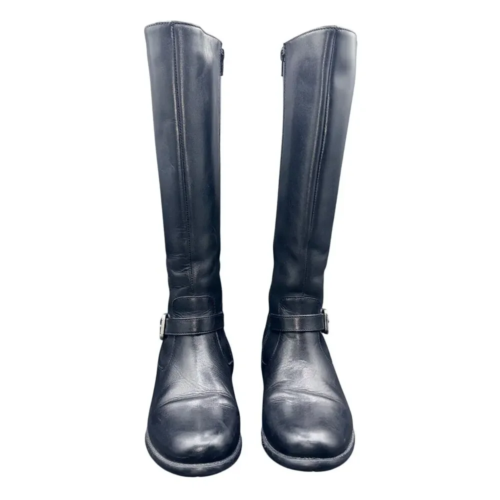 Clarks Women’s Black Leather Knee High Riding Boots Side Zip Size 9 M
